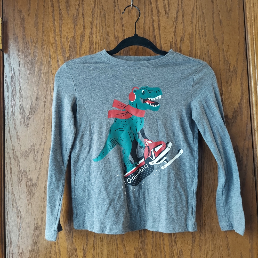 Gray Dinosaur Skiing Jumping Beans 7 Softest Tee Boys Print Kids  Shirt